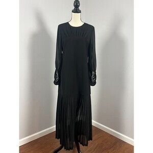 Tuckernuck $278 Black Chiffon Pleated Lorraine Dress Long Sleeve Women's 10
